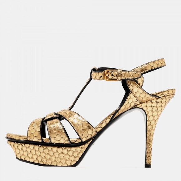 Saint Laurent Gold Python Leather Tribute Sandals - Picture 1 of 15